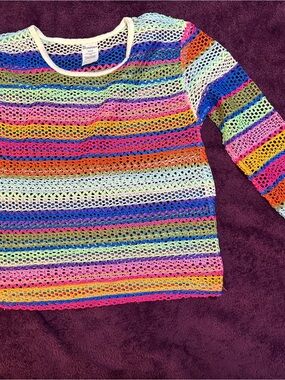 No Boundaries Multicolor Open-Knit Striped Top